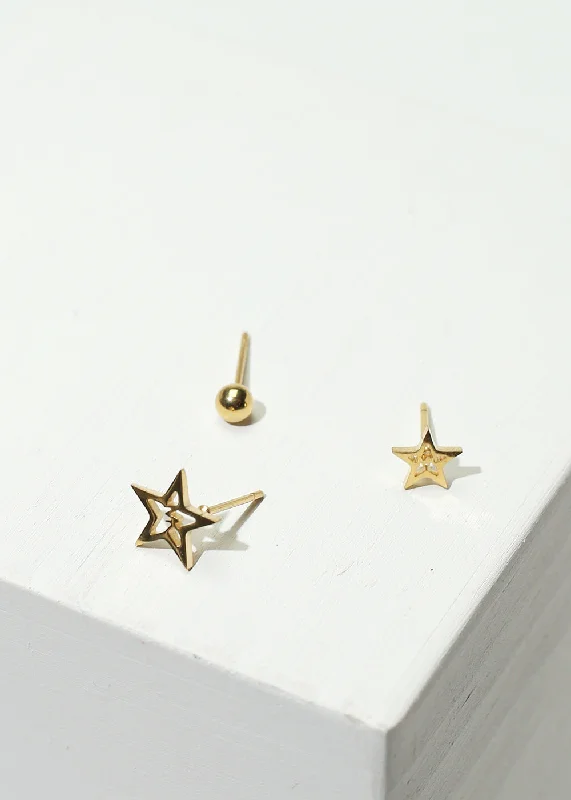 3-Pair Star Stud Earrings