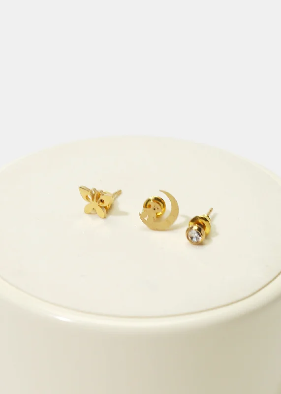 3-Pair Stud Earring Set