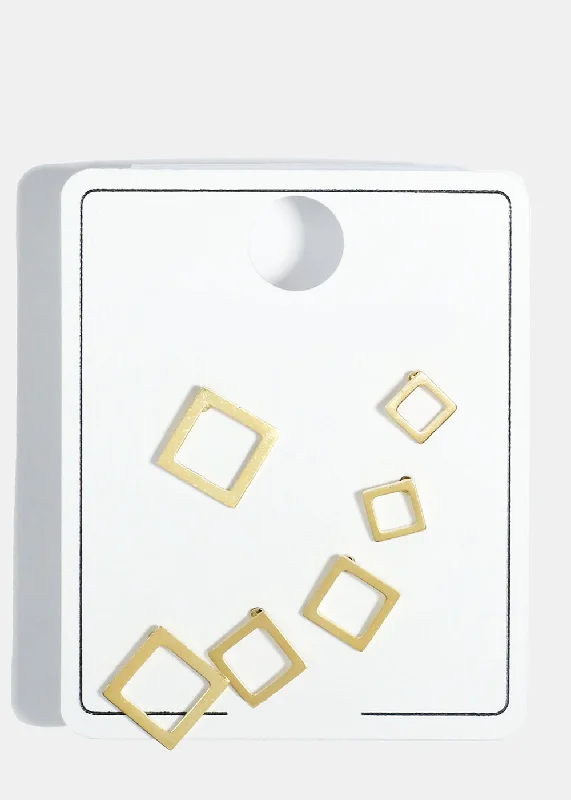 3-Pair Studs Earrings