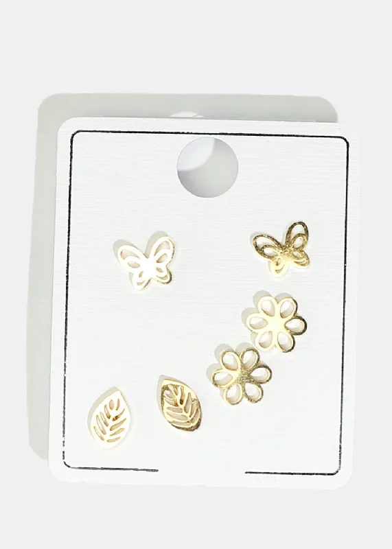 3-Pair Summer Stud Earrings