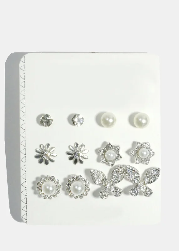 6-Pair Multi-Design Stud Earrings