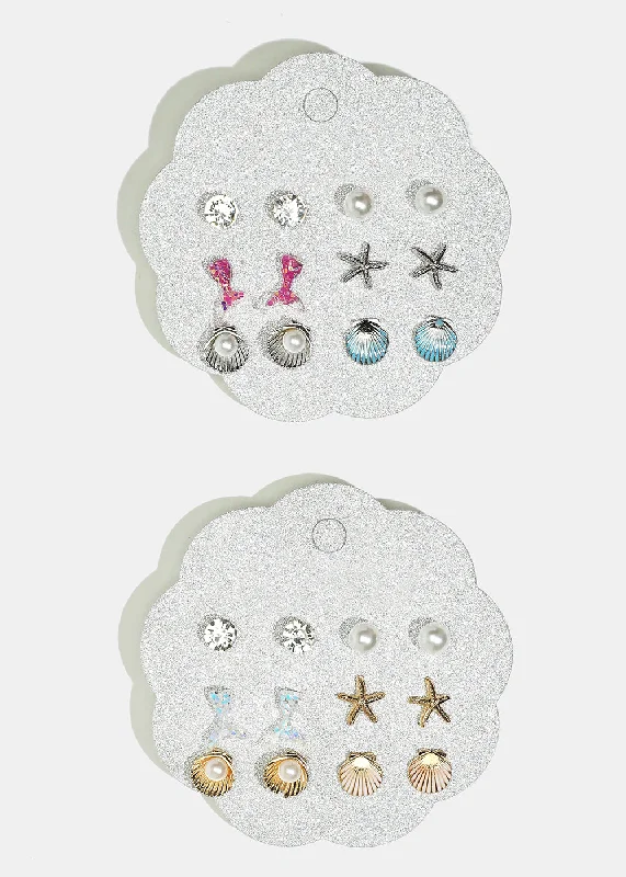 6-Pair Seashell Stud Earrings