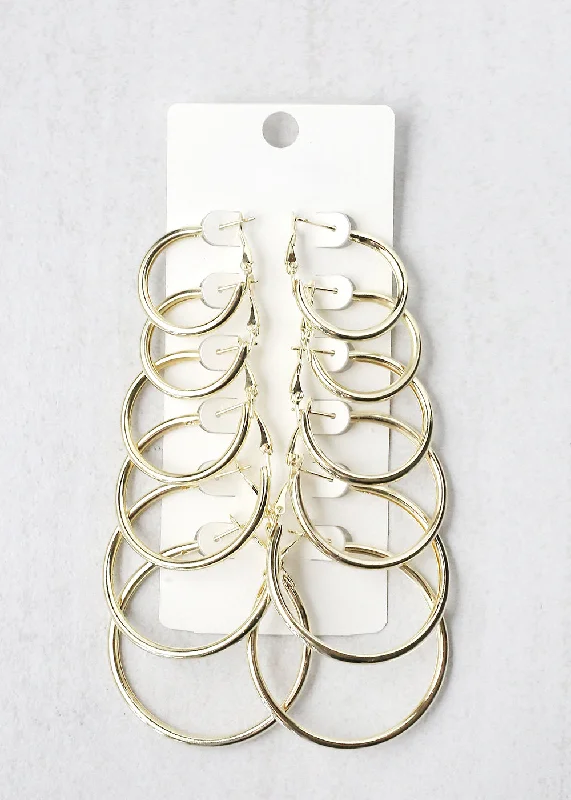 6-Pair Silver Hoop Earring Set