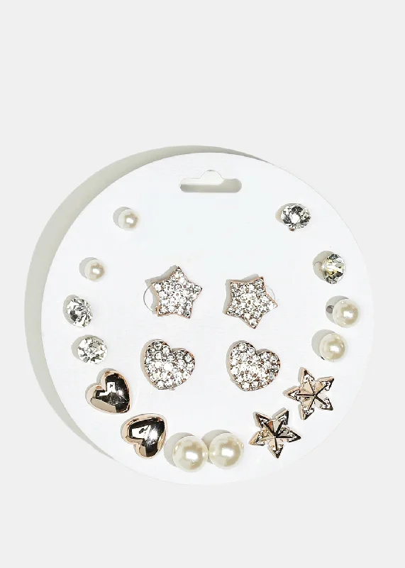 9-Pair Multi-Design Stud Earrings