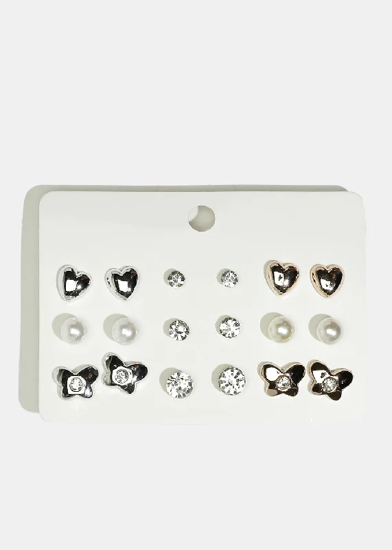 9-Pair Stud Earrings