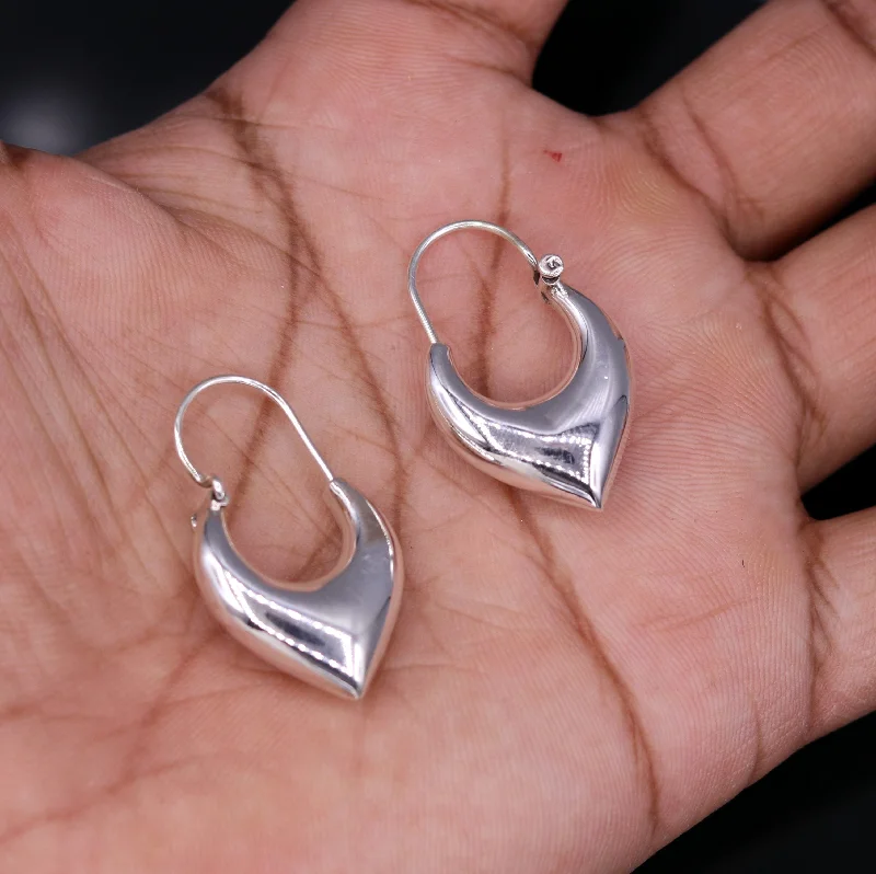 925 sterling pure silver handmade vintage customized design fabulous unisex hoops earrings kundal, ethnic bali tribal jewelry india s585