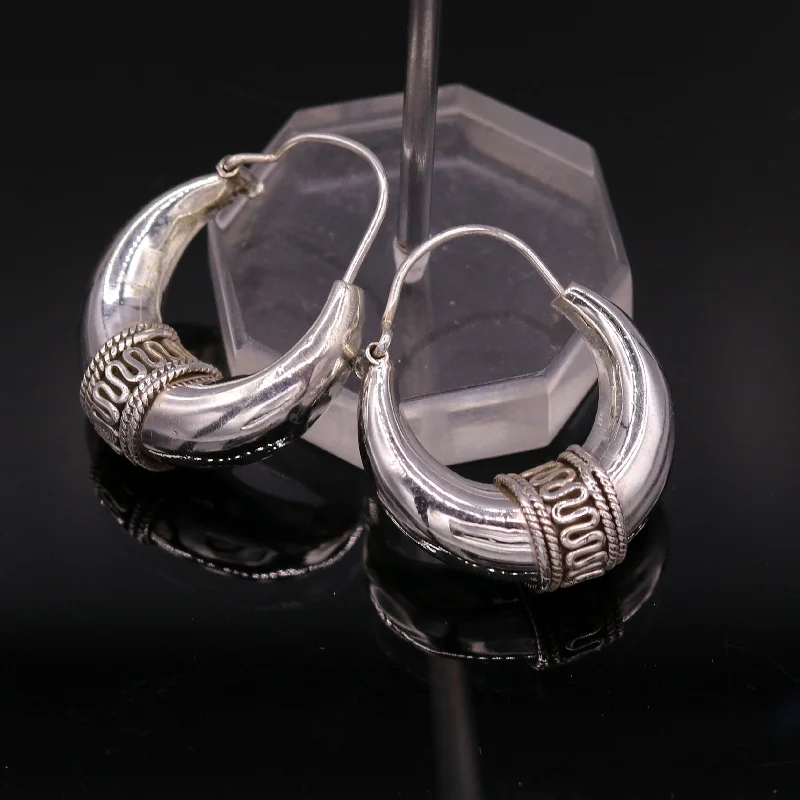 925 sterling silver ethnic hoops earrings kundal bali vintage design customized tribal belly dance custom made jewelry from india s856