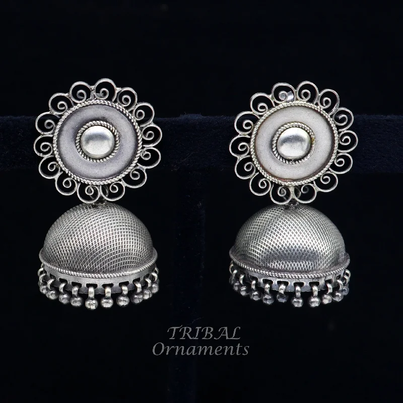 925 sterling silver handmade fabulous design jhumka stud earring, best garba navratri belly dance and wedding party stylish jewelry s1042