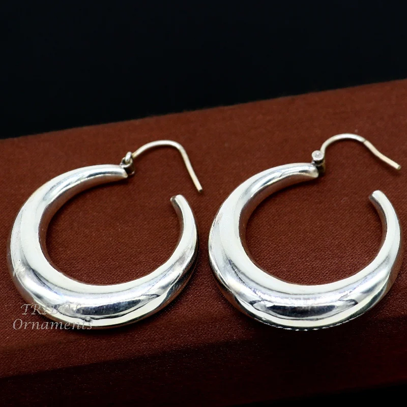 925 sterling silver handmade fabulous plain shining hoops earrings kundal unisex tribal belly dance ethnic jewelry from india s1066