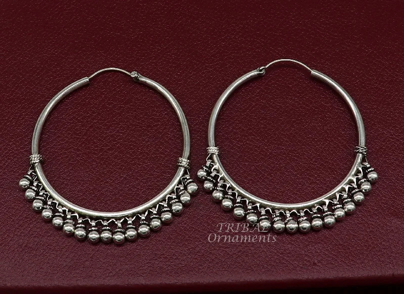 925 sterling silver handmade hoop earring elegant delegate Bali, hanging bells, hook, hoop gifting gorgeous tribal customized jewelry s1116