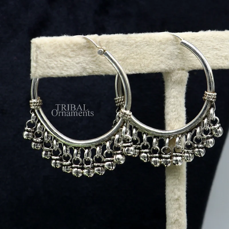 925 sterling silver handmade hoop earring,fabulous bali,hanging bells, dangling bells, hoop gifting gorgeous tribal jewelry s374