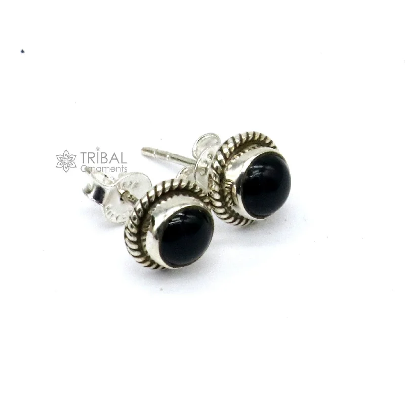 925 sterling silver handmade stud earring with gorgeous single black onyx stone stud earring best unisex jewelry s1282