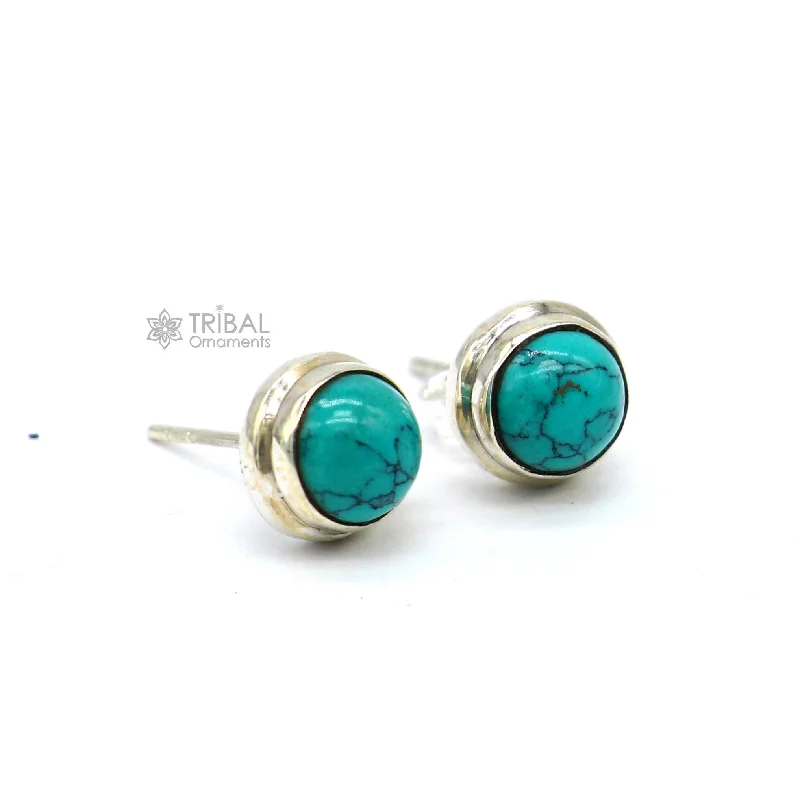 925 sterling silver handmade stud earring with gorgeous single blue turquoise stone stud earring best unisex jewelry s1276