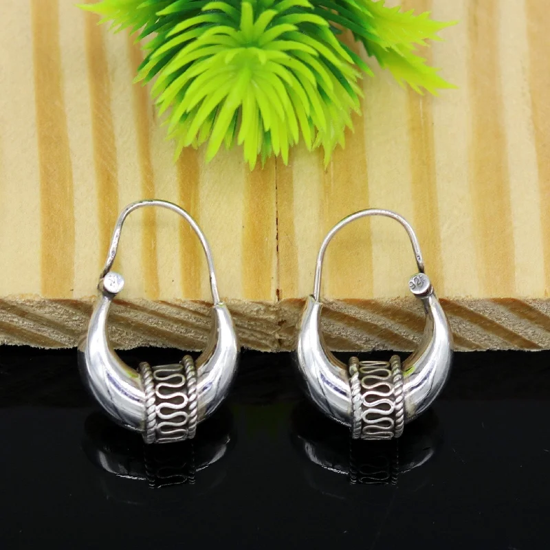 925 sterling silver handmade vintage antique design amazing design hoops earring bali, customized earring gift tribal ethnic jewelry ske2