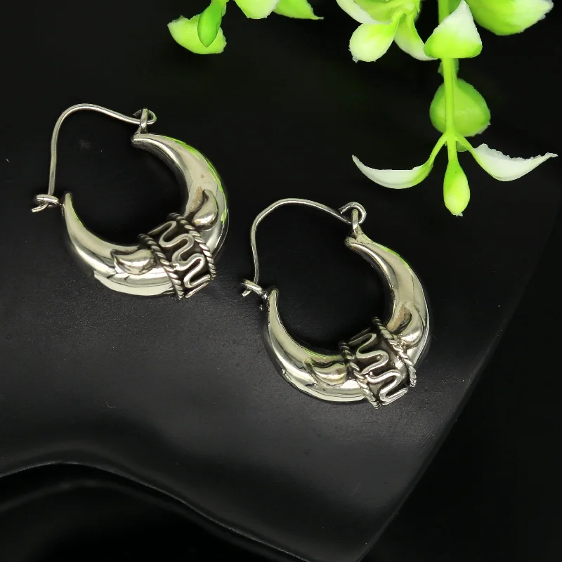 925 sterling silver handmade vintage antique design hoops earring bali, elegant customized earring gift tribal ethnic jewelry ske9