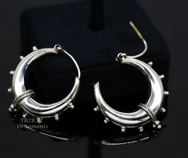 925 sterling silver handmade vintage ethnic style hoops earrings kundal,ethnic gorgeous bali tribal belly dance jewelry from india s1069