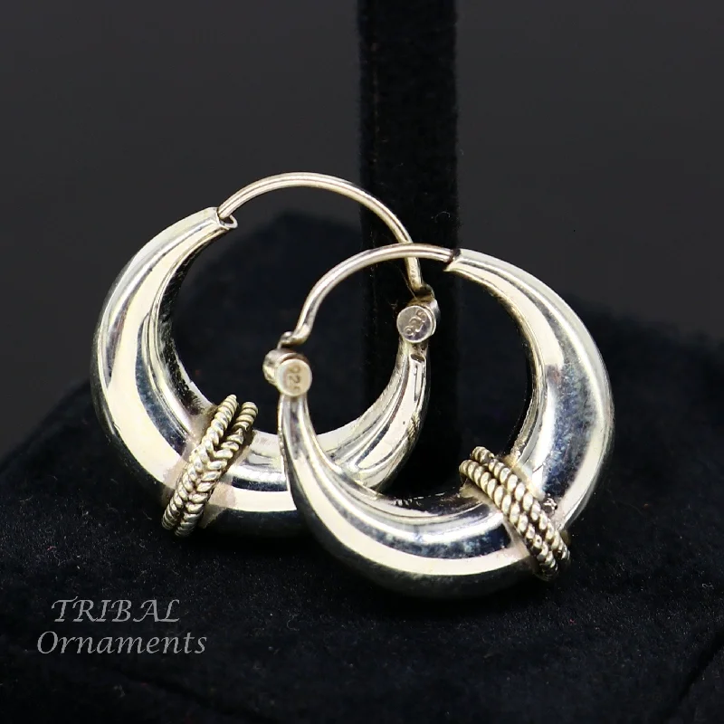 925 sterling silver handmade vintage ethnic style hoops earrings kundal,ethnic gorgeous bali tribal belly dance jewelry from india s1070