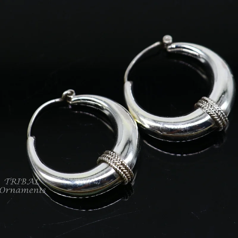 925 sterling silver handmade vintage ethnic style hoops earrings kundal,ethnic pretty bali tribal belly dance jewelry from india s1068