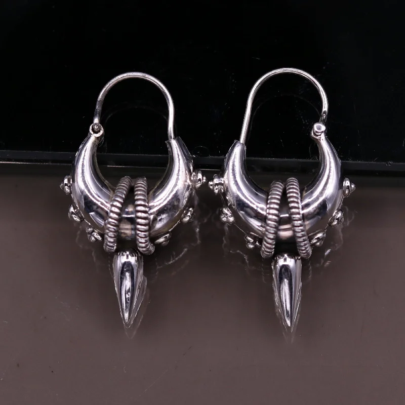 925 sterling silver handmade vintage ethnic style hoops earrings kundal,ethnic pretty bali tribal belly dance jewelry from india s590