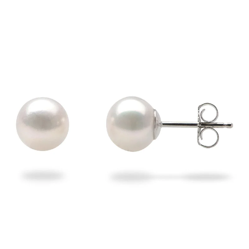 Akoya White Pearl Earrings in White Gold - 7mm