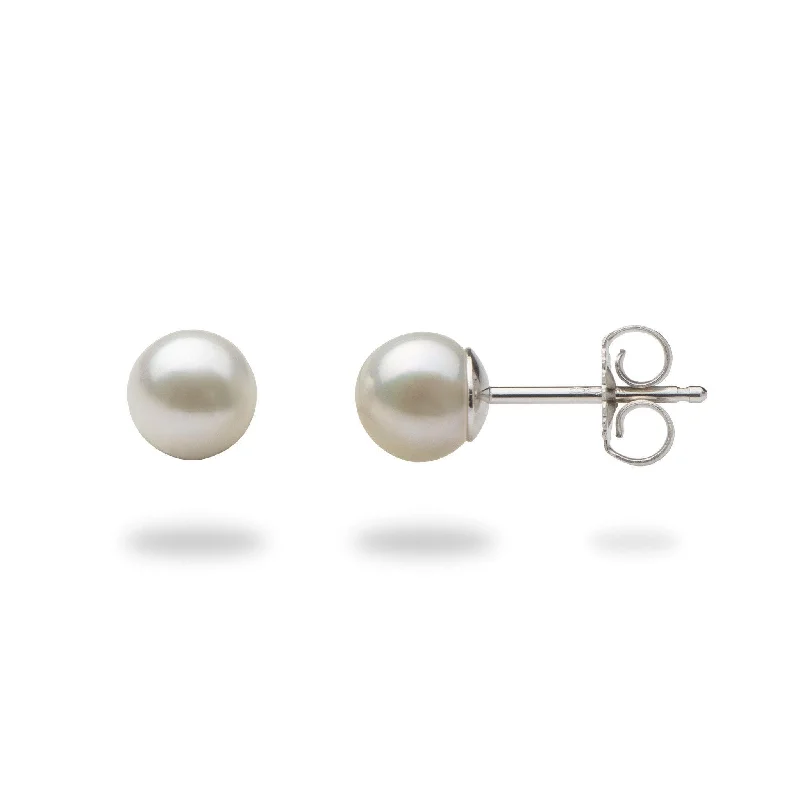 Akoya White Pearl Earrings in White Gold - 5.5-6mm