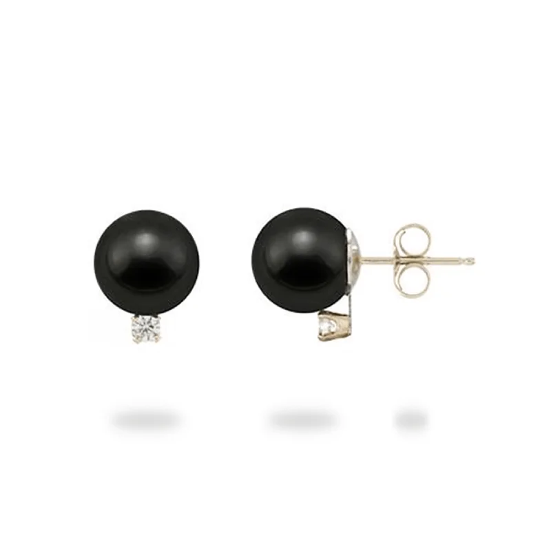 Black Coral Earrings in Gold with Diamonds - 8-8.5mm