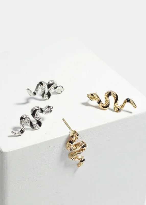 Black Swirl Snake Stud Earrings