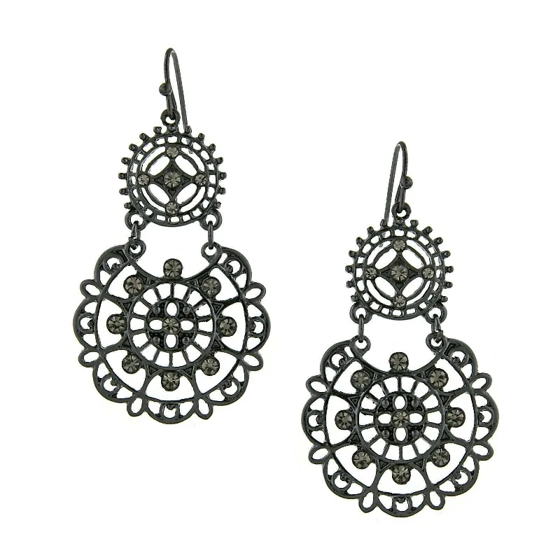 2028 Jewelry Jet Black Diamond Large Filigree Earrings