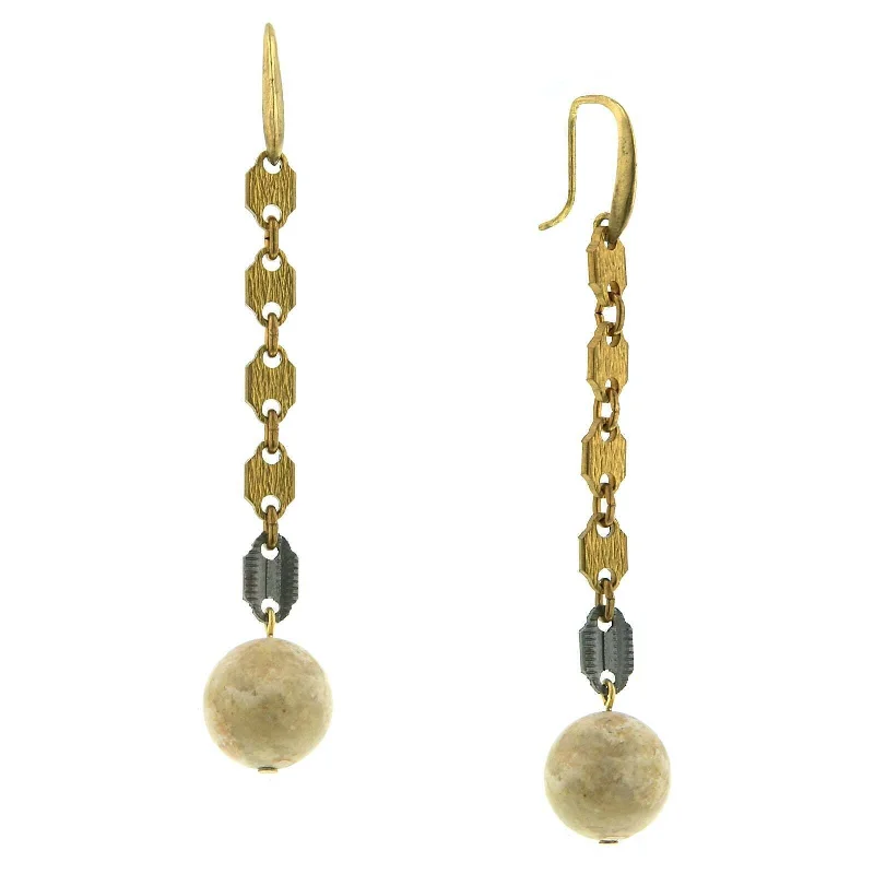 T.R.U. Vintage Linear Accented With Gemstone Riverstone Beads Earrings