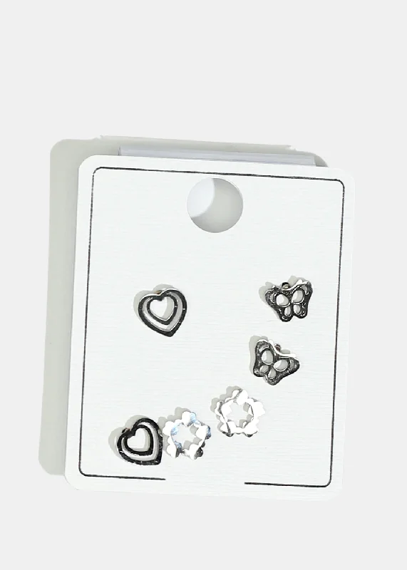 Butterfly & Heart Stud Earrings