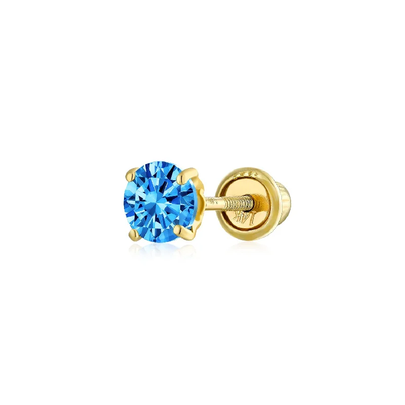 Minimalist CZ 4-Prong Helix Cartilage Ear Stud 14K Gold Solitaire Earring 3MM 4MM