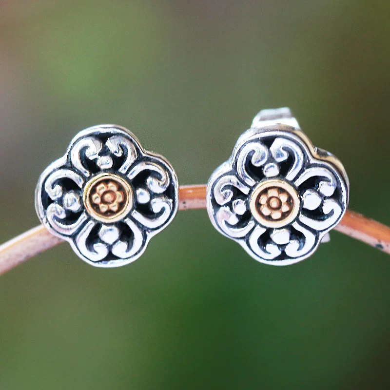 Curling Flower Floral 18k Gold Plated Sterling Silver Stud Earrings