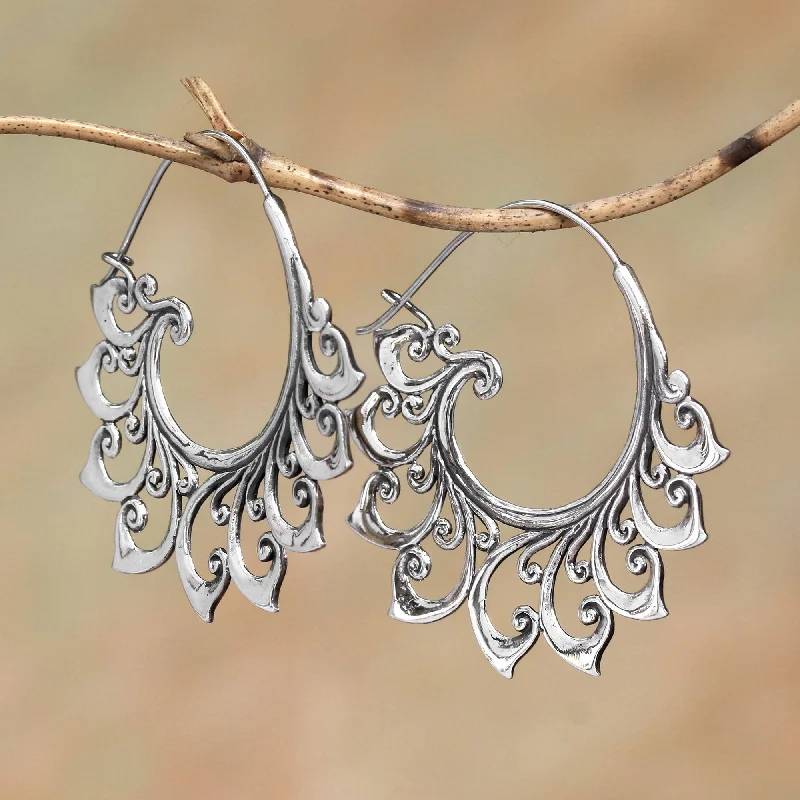 Curling Tendrils Curling Sterling Silver Hoop Earrings from Bali