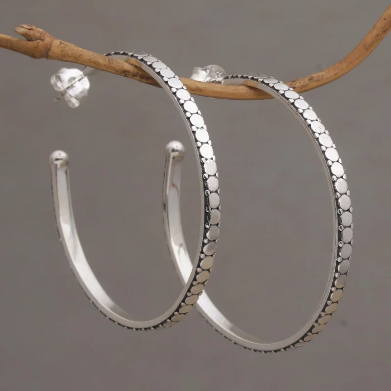 Dotted Line Sleek Half-Hoop Post Earrings in Sterling Silver