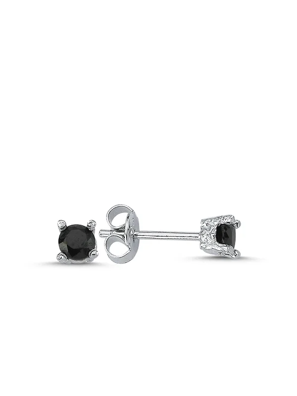 Eos Little Black Silver Earrings - Stud