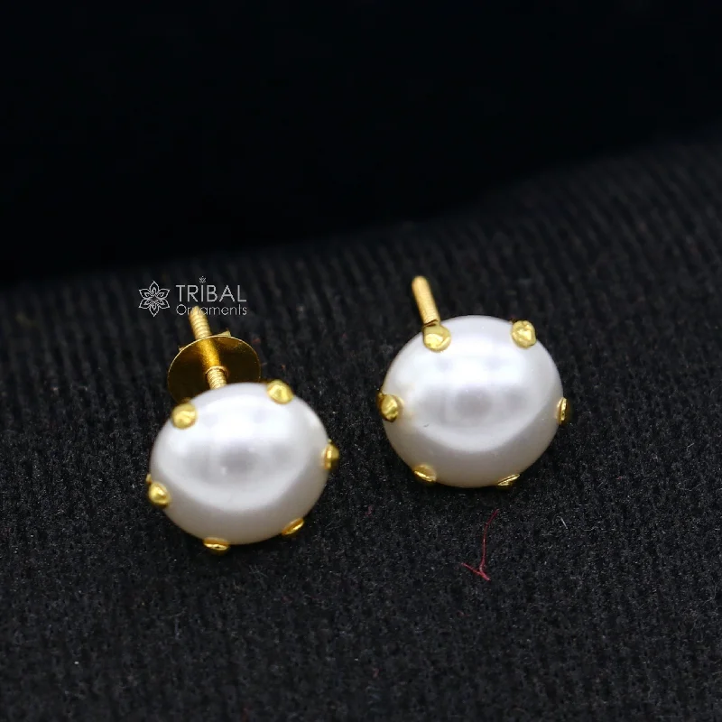 Exclusive round pearl 14kt yellow gold fabulous stud earring for unisex jewelry from india er182