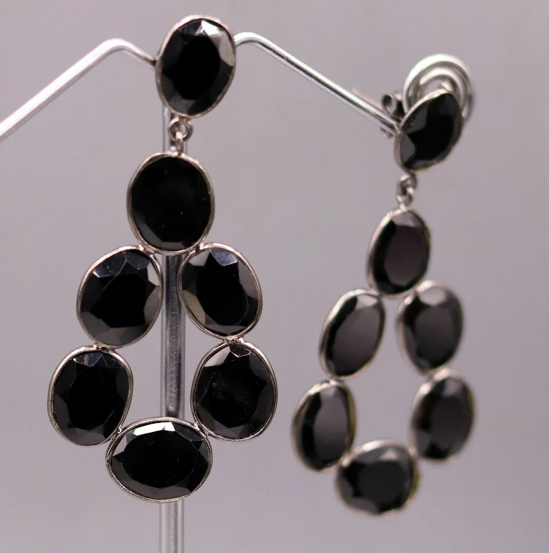 Fabulous onyx bollywood style 925 silver gorgeous stud earrings dangle s154