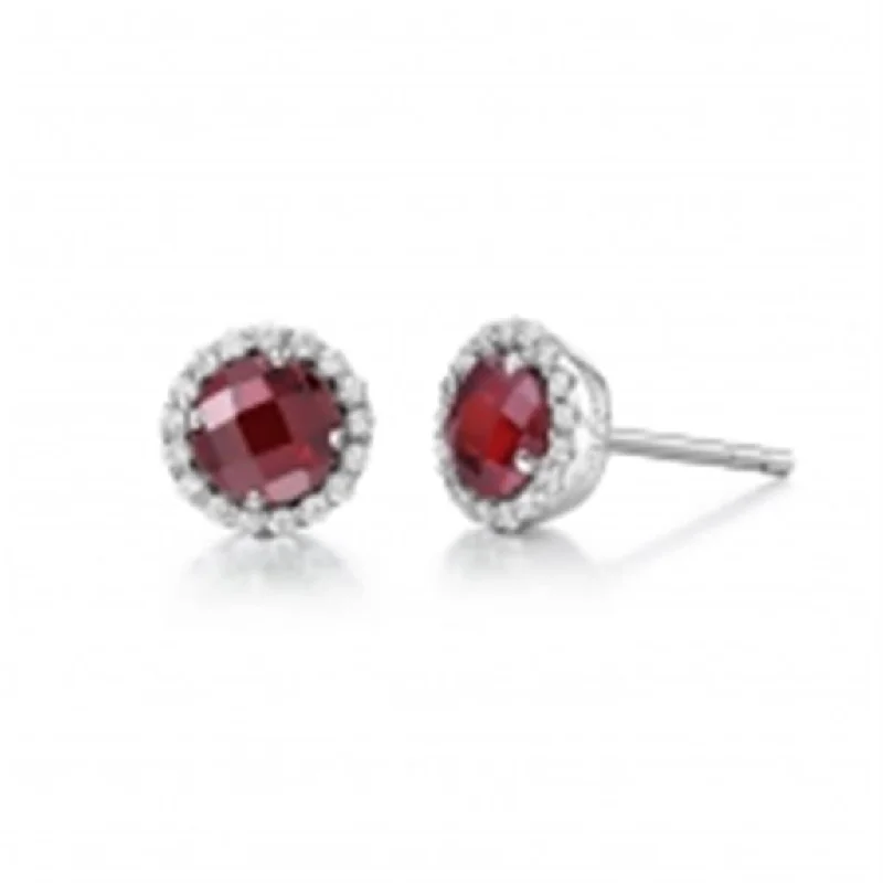 Garnet Earrings with Simulated Diamond Halo