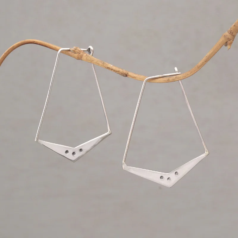 Gleaming Boomerangs Sterling Silver Geometric Hoop Earrings from Bali