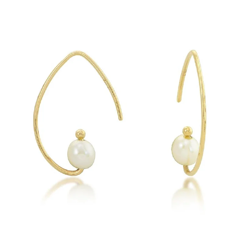 Gold Wire Dangle with Pearl Earrings