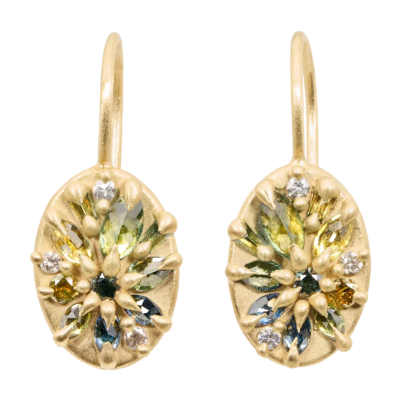 Green Lotus Hook Earrings - 11667