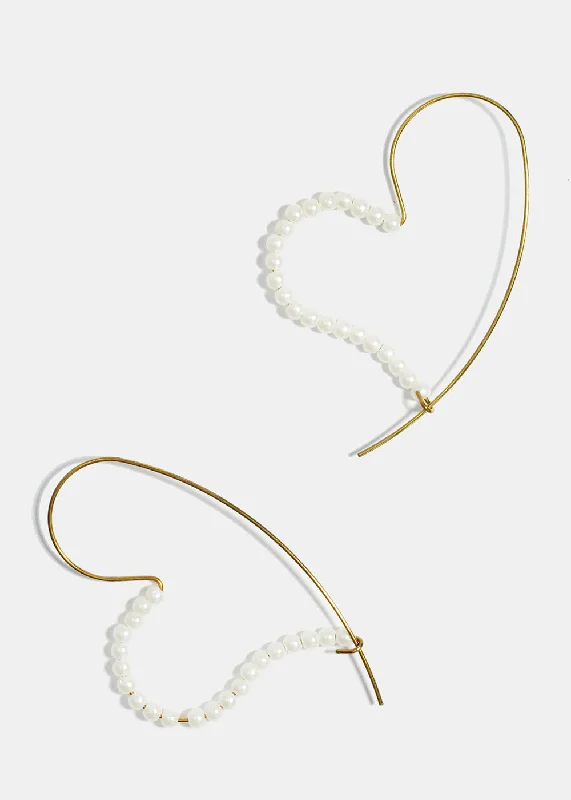 Half Pearl Studded Heart Earrings