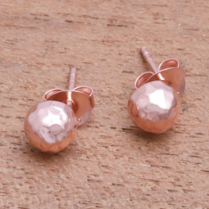 Hammered Domes Domed Rose Gold Plated Sterling Silver Stud Earrings