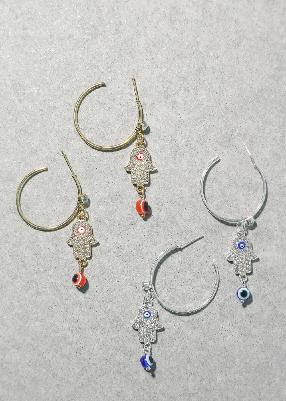 Hamsa Hand & Evil Eye Hoop Earrings