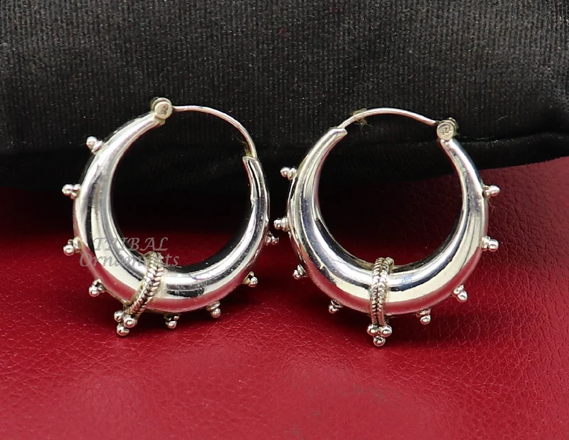 Handmade 925 sterling silver fabulous plain shining hoops earrings Bali unique style kundal unisex tribal belly dance jewelry s1118