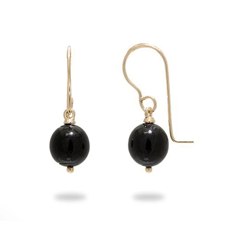 Hawaiian Black Coral Earrings in Gold -  7-7.9mm