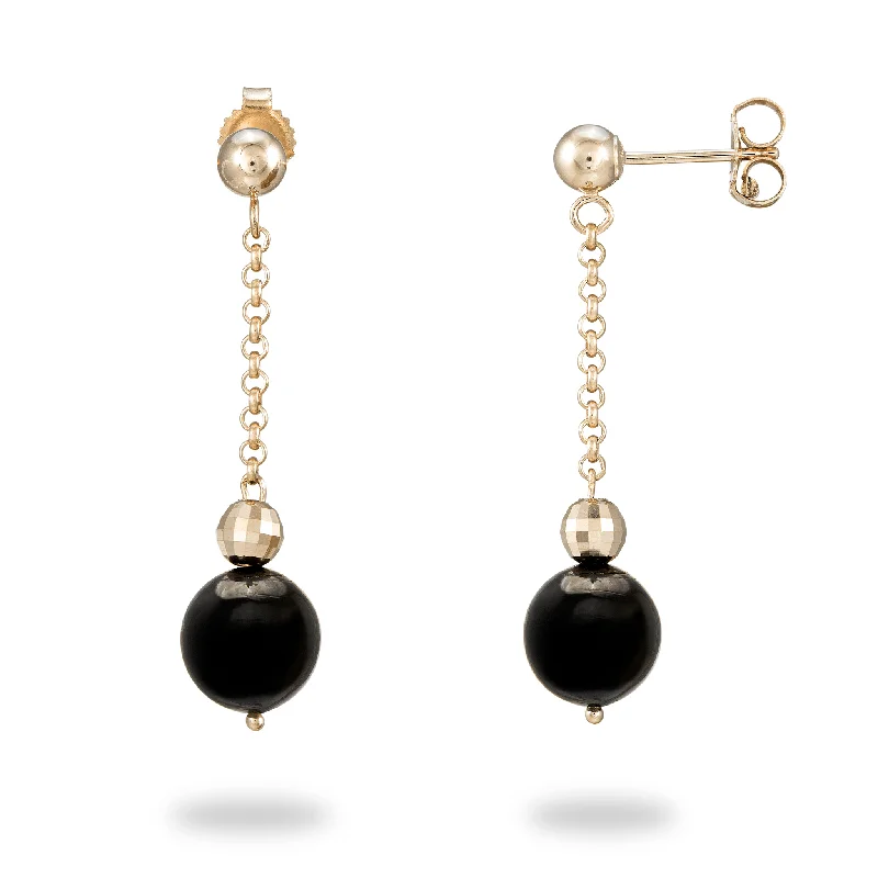 Hawaiian Black Coral Earrings in Gold - 8-8.9mm