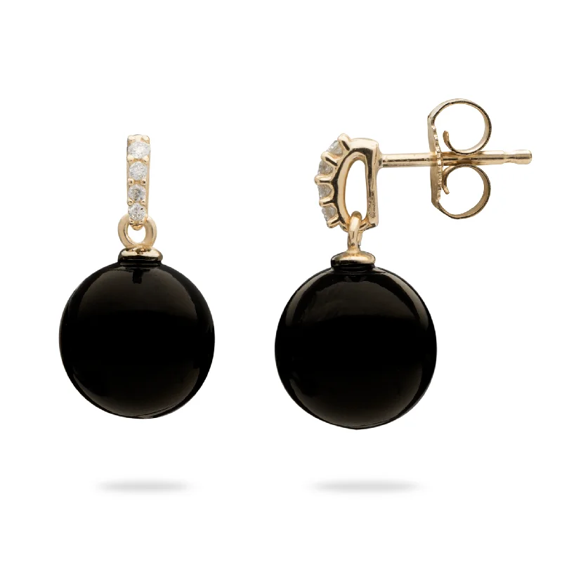 Hawaiian Black Coral Earrings in Gold with Diamonds - 9-9.9mm