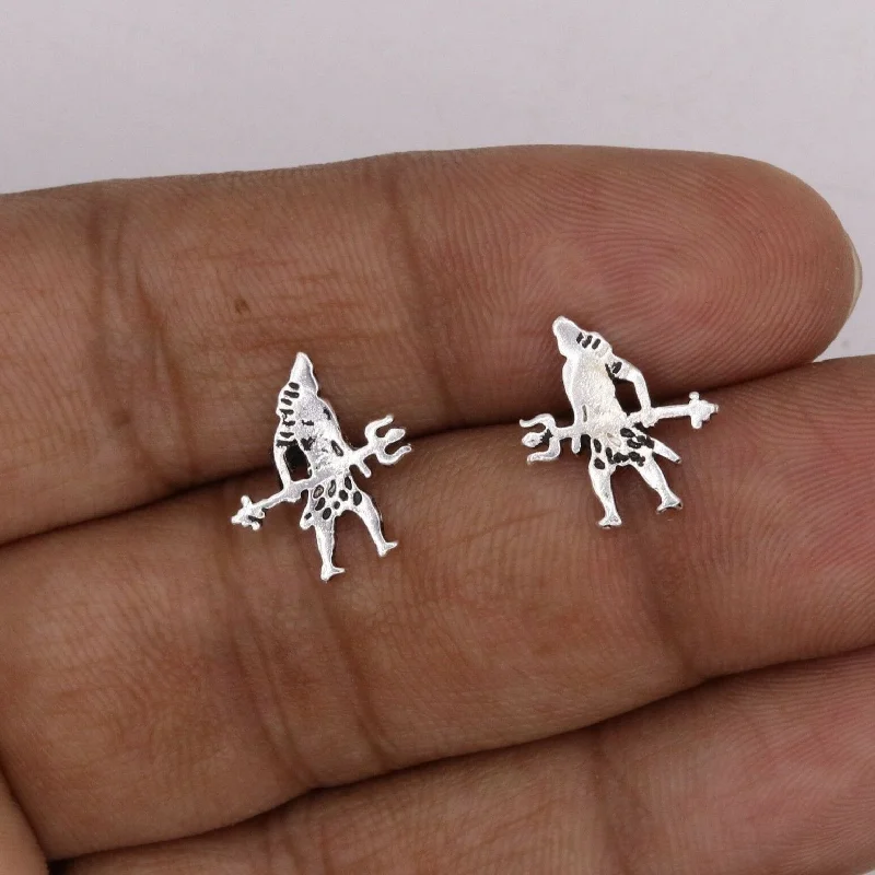 Indian idol 925 silver lord shiva with trident design stud earring jewelry s-38