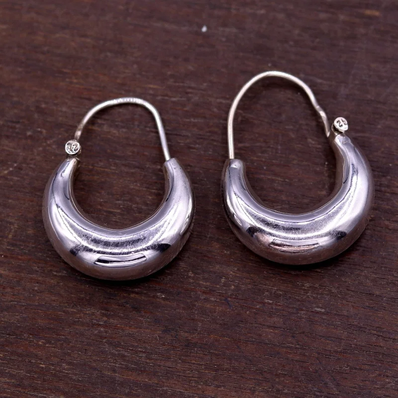 Indian traditional style 925 sterling pure silver handmade vintage style hoops earrings kundal, ethnic bali tribal jewelry from india s588